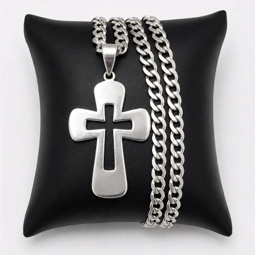 925 Sterling Silver Classic Cross Pendant Necklace Size 20” Men’s Jewelry
